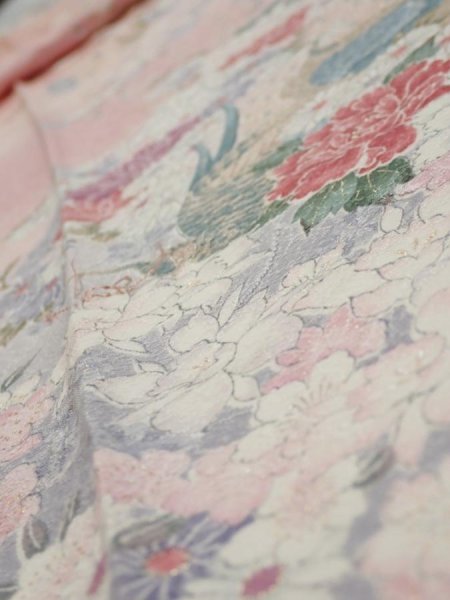 Photo4: 2Q09z60  Japanese Kimono Silk  FABRIC Peacock Pink 81.9x7.1 (4)