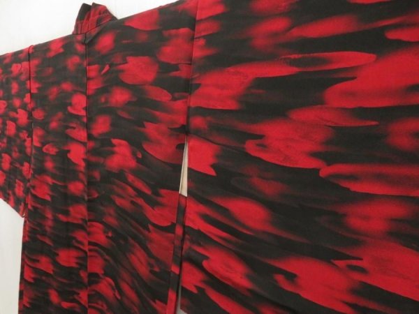 Photo2: 5608T01z520 Vintage Japanese Kimono Silk HAORI  Dark red (2)