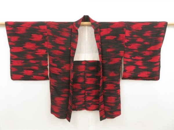Photo5: 5608T01z520 Vintage Japanese Kimono Silk HAORI  Dark red (5)