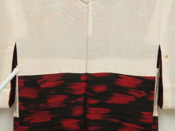 Photo8: 5608T01z520 Vintage Japanese Kimono Silk HAORI  Dark red (8)