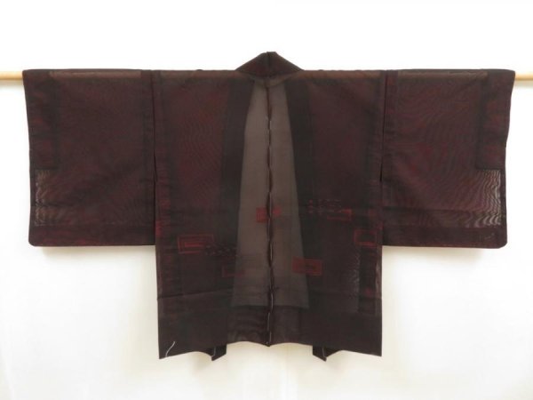 Photo4: 5608T04z250 Vintage Japanese Kimono Silk See through HAORI  Black (4)
