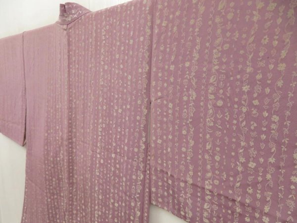 Photo2: 5608T07z600 Vintage Japanese Kimono Silk HAORI Flowers Light purple (2)