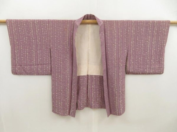 Photo7: 5608T07z600 Vintage Japanese Kimono Silk HAORI Flowers Light purple (7)