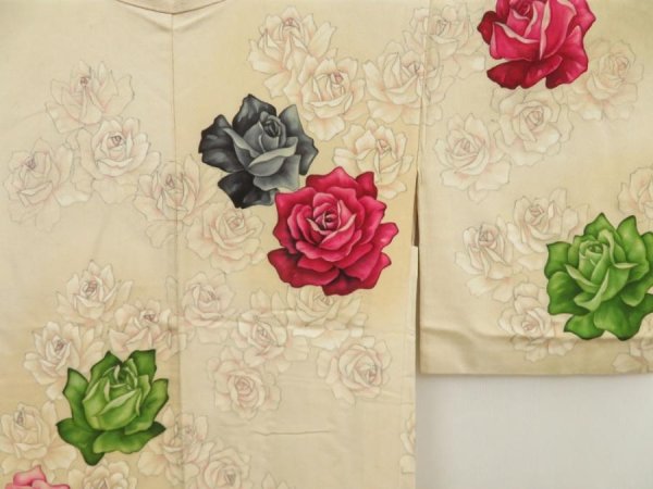 Photo3: 5608T08z660 Vintage Japanese Kimono Silk HAORI Rose Sand beige (3)