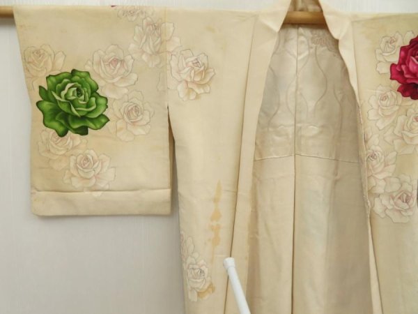 Photo8: 5608T08z660 Vintage Japanese Kimono Silk HAORI Rose Sand beige (8)