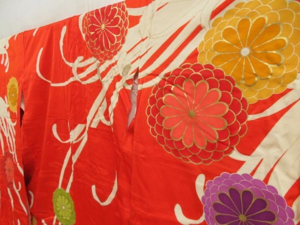 Photo2: 5608T10z1000 Vintage Japanese Kimono Silk FURISODE Chrysanthemum (2)
