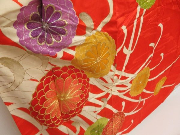 Photo3: 5608T10z1000 Vintage Japanese Kimono Silk FURISODE Chrysanthemum (3)