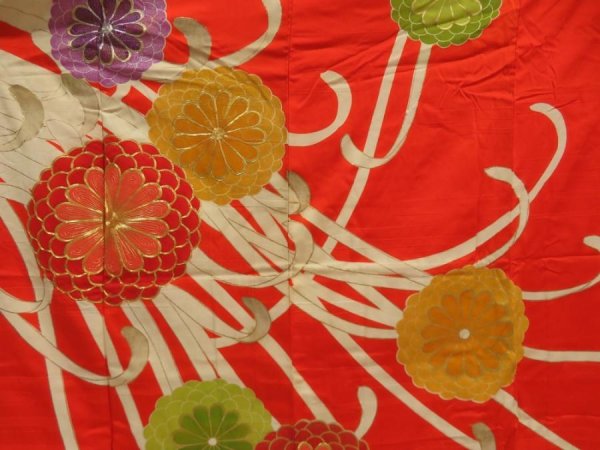 Photo8: 5608T10z1000 Vintage Japanese Kimono Silk FURISODE Chrysanthemum (8)