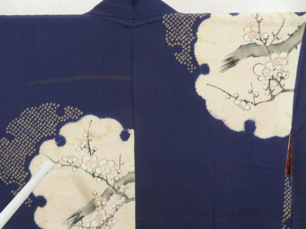 Photo5: 5612T01z550 Antique Japanese Kimono Silk HAORI Dark lavender blue (5)