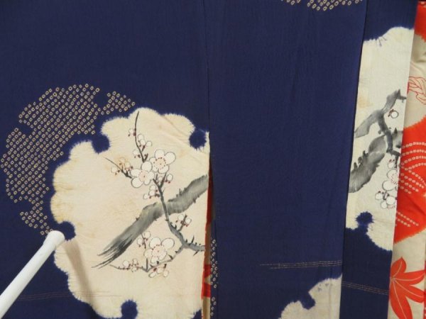 Photo8: 5612T01z550 Antique Japanese Kimono Silk HAORI Dark lavender blue (8)