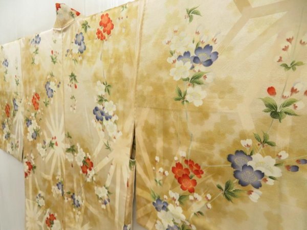 Photo2: 5612T03z530 Vintage Japanese Kimono Silk HAORI Flowers Champagne (2)