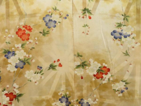 Photo3: 5612T03z530 Vintage Japanese Kimono Silk HAORI Flowers Champagne (3)