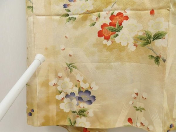 Photo5: 5612T03z530 Vintage Japanese Kimono Silk HAORI Flowers Champagne (5)