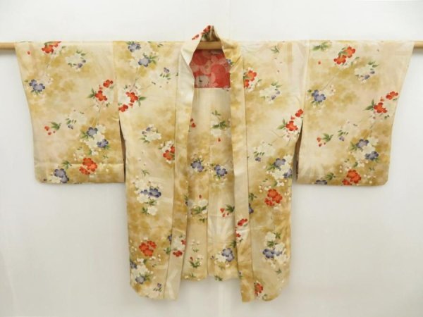 Photo6: 5612T03z530 Vintage Japanese Kimono Silk HAORI Flowers Champagne (6)