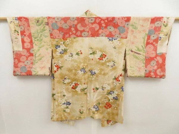 Photo7: 5612T03z530 Vintage Japanese Kimono Silk HAORI Flowers Champagne (7)