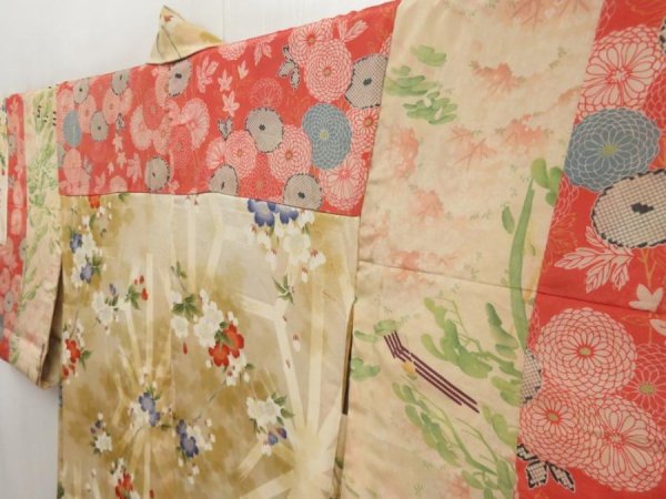 Photo8: 5612T03z530 Vintage Japanese Kimono Silk HAORI Flowers Champagne (8)