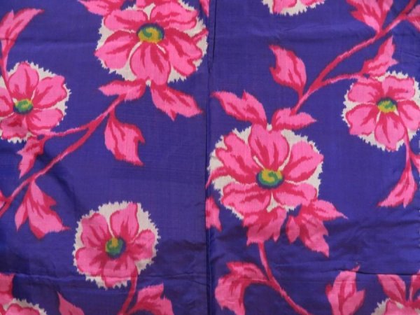 Photo3: 5612T04z480 Vintage Japanese Kimono Silk MEISEN LONG HAORI Flower (3)