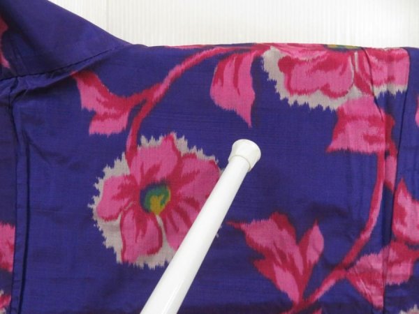 Photo5: 5612T04z480 Vintage Japanese Kimono Silk MEISEN LONG HAORI Flower (5)