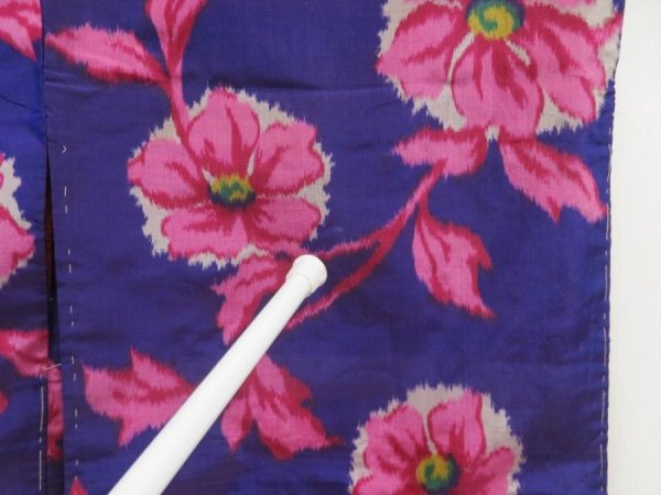 Photo7: 5612T04z480 Vintage Japanese Kimono Silk MEISEN LONG HAORI Flower (7)