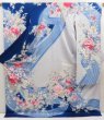 Photo1: 5612T08z1170 Vintage Japanese Kimono Silk FURISODE Flowers Royal blue (1)