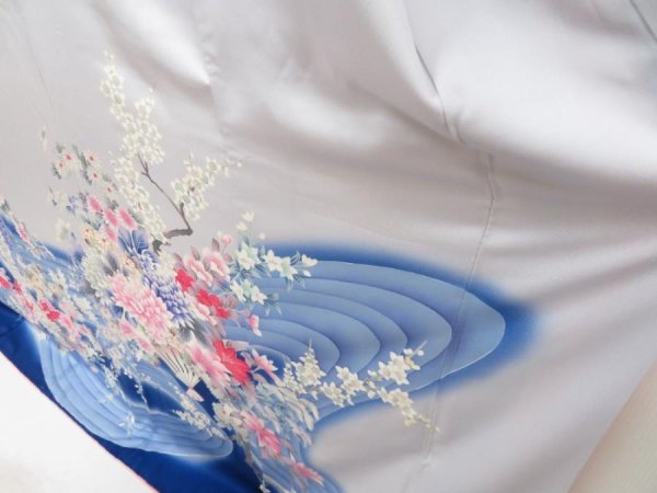 Photo4: 5612T08z1170 Vintage Japanese Kimono Silk FURISODE Flowers Royal blue (4)