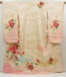 Photo1: 5612T09z1050 Vintage Japanese Kimono Silk FURISODE Light peach (1)