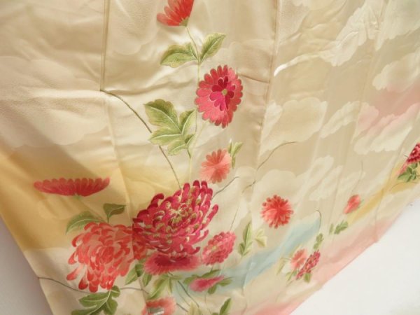 Photo3: 5612T09z1050 Vintage Japanese Kimono Silk FURISODE Light peach (3)