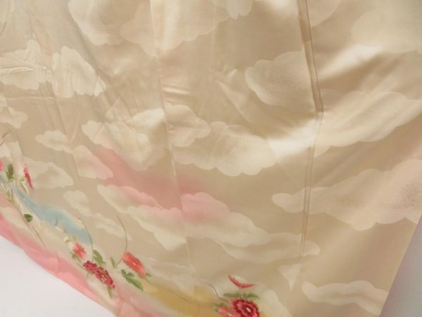 Photo4: 5612T09z1050 Vintage Japanese Kimono Silk FURISODE Light peach (4)