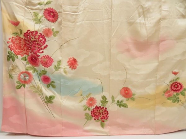 Photo5: 5612T09z1050 Vintage Japanese Kimono Silk FURISODE Light peach (5)