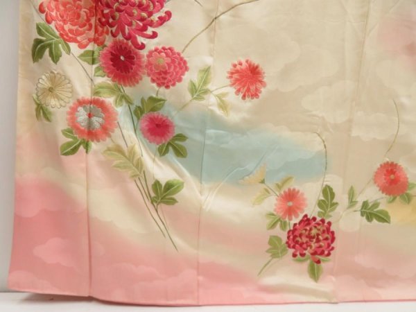 Photo6: 5612T09z1050 Vintage Japanese Kimono Silk FURISODE Light peach (6)