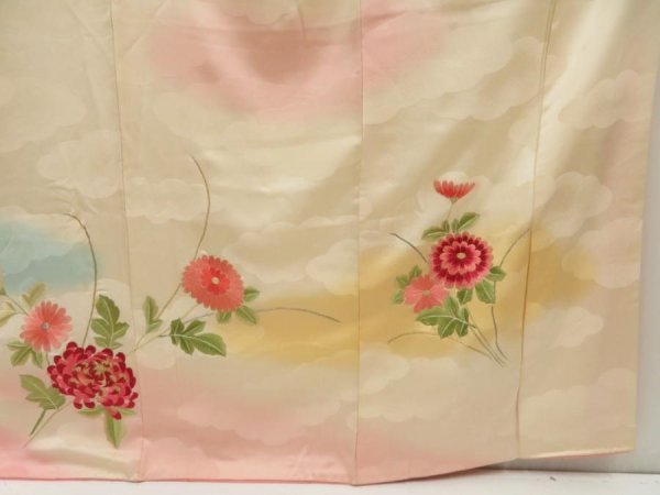 Photo7: 5612T09z1050 Vintage Japanese Kimono Silk FURISODE Light peach (7)
