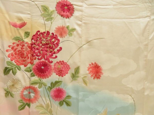 Photo8: 5612T09z1050 Vintage Japanese Kimono Silk FURISODE Light peach (8)