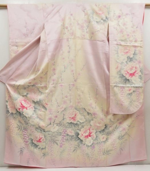 Photo1: 5612T10z1090 Vintage Japanese Kimono Silk FURISODE Flowers Light purple (1)