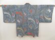 Photo1: 5625T01z750 Vintage Japanese Kimono Silk HAORI Tabane-noshi Dull sea blue (1)