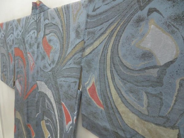 Photo2: 5625T01z750 Vintage Japanese Kimono Silk HAORI Tabane-noshi Dull sea blue (2)