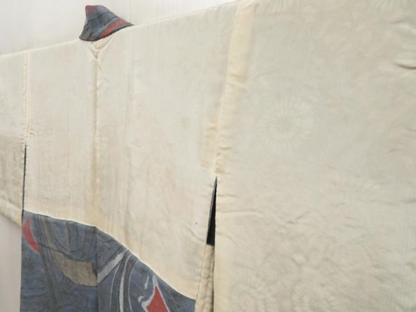 Photo7: 5625T01z750 Vintage Japanese Kimono Silk HAORI Tabane-noshi Dull sea blue (7)