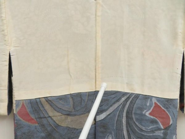 Photo8: 5625T01z750 Vintage Japanese Kimono Silk HAORI Tabane-noshi Dull sea blue (8)