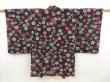 Photo1: 5625T03z450 Antique Japanese Kimono Silk MEISEN HAORI Flower Black (1)