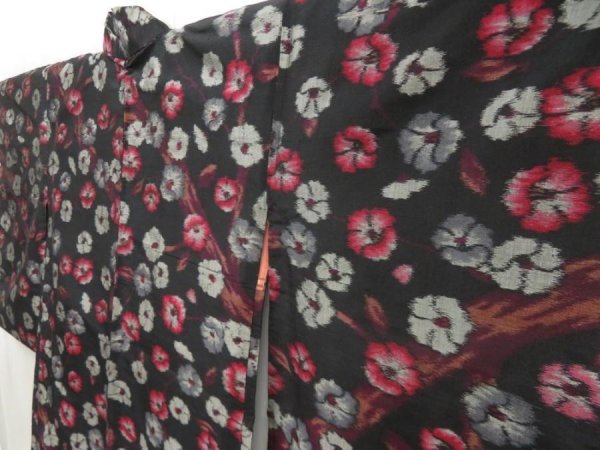 Photo2: 5625T03z450 Antique Japanese Kimono Silk MEISEN HAORI Flower Black (2)