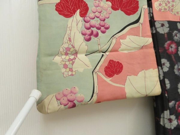 Photo8: 5625T03z450 Antique Japanese Kimono Silk MEISEN HAORI Flower Black (8)