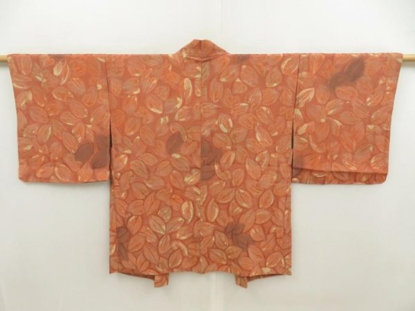 Photo1: 5625T05z520 Vintage Japanese Kimono Silk HAORI Leaf Dark coral (1)