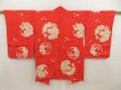 Photo1: 5625T07z400 Antique Japanese Kimono Silk HAORI Plum blossom Tomato red (1)