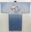 Photo1: 5625T08z500 Vintage Japanese Kimono Silk Men's JUBAN Shunga Dull light blue (1)