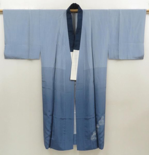 Photo8: 5625T08z500 Vintage Japanese Kimono Silk Men's JUBAN Shunga Dull light blue (8)