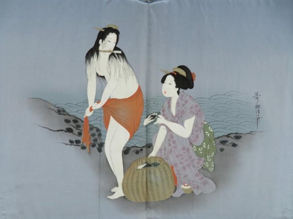 Photo3: 5625T09z460 Vintage Japanese Kimono Silk Men's OSHIMA HAORI Shunga (3)