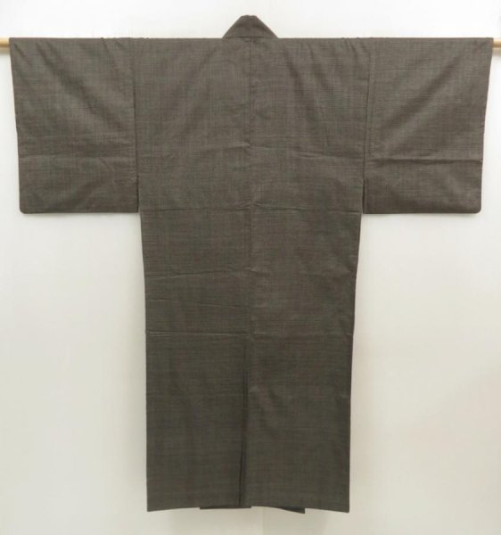 Photo1: 5625T10z790 Vintage Japanese Kimono Silk Men's  OSHIMA Brown-Gray (1)
