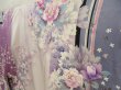 Photo2: 5625T11z1140 Vintage Japanese Kimono Silk FURISODE Peony Ash purple (2)