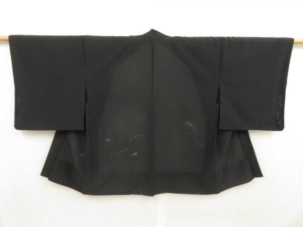 Photo1: 5626T01z270 Vintage Japanese Kimono Silk See through HAORI  Black (1)