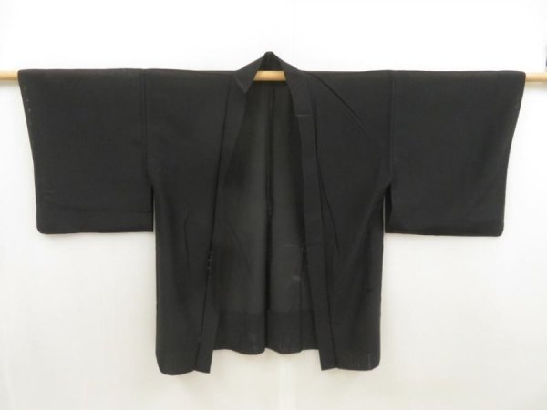 Photo4: 5626T01z270 Vintage Japanese Kimono Silk See through HAORI  Black (4)