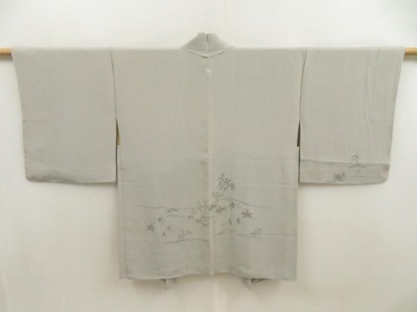 Photo1: 5626T02z580 Vintage Japanese Kimono Silk HAORI Hunting Light gray (1)